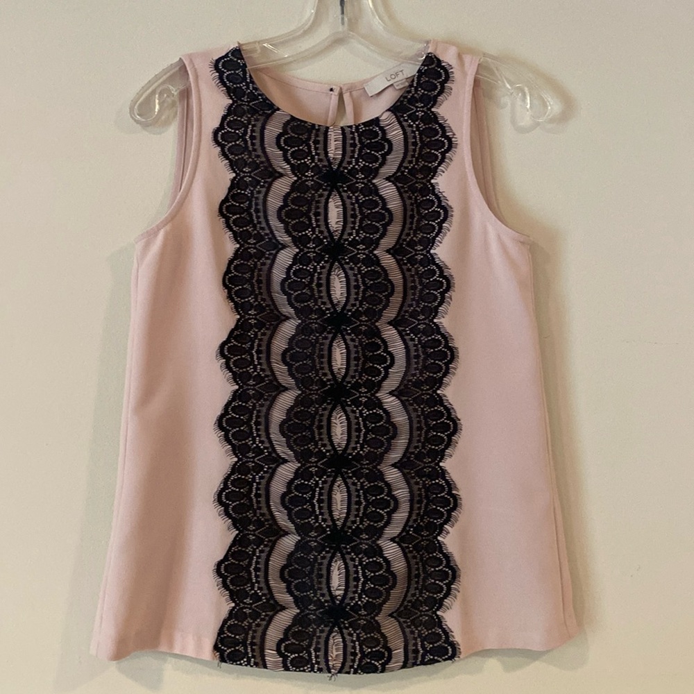 EUC Loft pink black lace tank